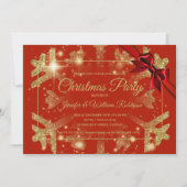 Luxe Gold Glitzer Xmas Holiday Red Ribbon Einladung (Vorderseite)