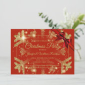 Luxe Gold Glitzer Xmas Holiday Red Ribbon Einladung (Stehend Vorderseite)