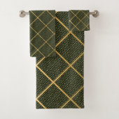 LUXE GOLD GREEN WAVE GRID BATH TOWEL SET (Insitu)