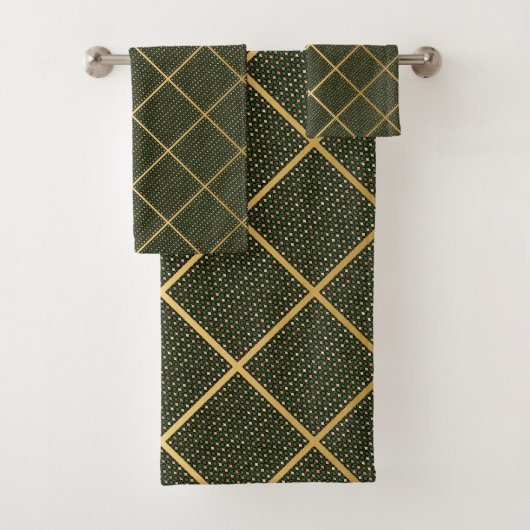 LUXE GOLD GREEN WAVE GRID BATH TOWEL SET (Insitu)
