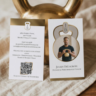 Luxe Gold Kettlebell Monogram Fitness Coach Foto Visitenkarte