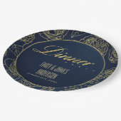 LUXE GOLD NAVY ELEGANT ROSE FLORAL DINNER PARTY PAPPTELLER (Schrägansicht)