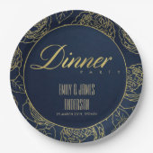 LUXE GOLD NAVY ELEGANT ROSE FLORAL DINNER PARTY PAPPTELLER (Vorderseite)