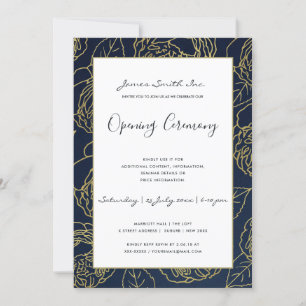 LUXE GOLD NAVY ROSE FLORAL GRAND ÖFFNUNGSZEREMONIE EINLADUNG