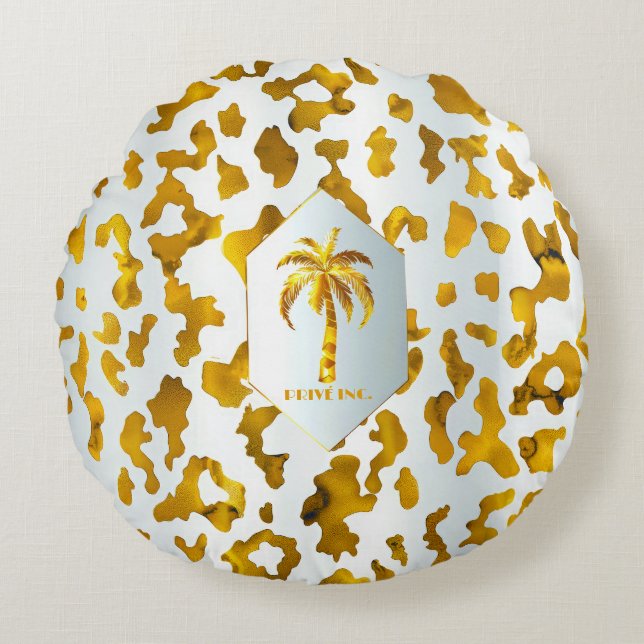 Luxe Gold Palm Safari Chic Decorative Rundes Kissen (Vorderseite)