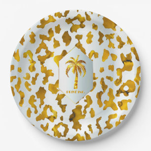 Luxe Gold Palm Safari Chic Party Pappteller