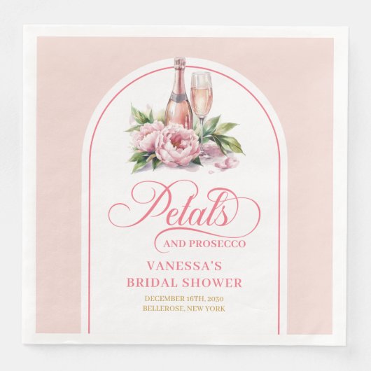 Luxe Gold Script Petals and Prosecco Shower Napkin Serviette (Vorderseite)