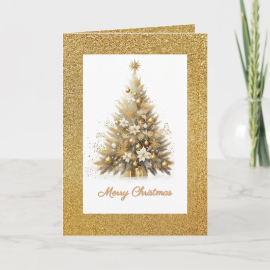 Luxe Gold Sparkle Weihnachtsbaum Gruß Feiertagskarte (Vorderseite)