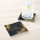 Luxe Gold Splash Geburtstags Eleganz Glasuntersetzer (Schrägansicht)