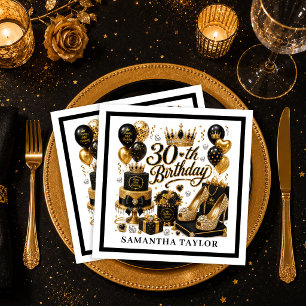 Luxe Gold- und Black-Glitter 30. Geburtstagsfeier  Serviette
