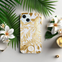 Luxe Gold und Ivory Monstera Leaf iPhone 15 Hülle