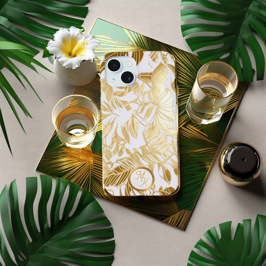 Luxe Gold und Ivory Monstera Leaf iPhone 15 Hülle