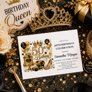 Luxe Gold- und schwarze Glitter-Einladung zum Fünf Einladung