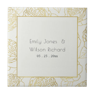 LUXE GOLD WEISSE ELEGANTE ROSE SAVE THE DATE FLORA FLIESE