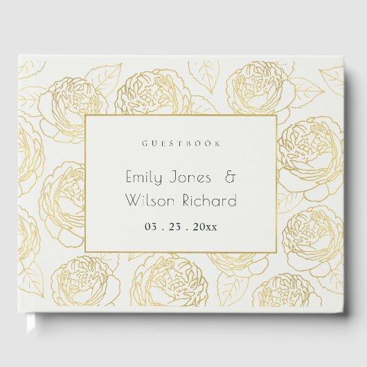 LUXE GOLD WHITE NAVY ELEGANT ROSE FLORAL GÄSTEBUCH (Vorderseite)
