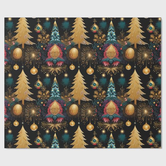 Luxe Golden Christmas Tree mit Aquamarinen und rot Geschenkpapier (Flach)