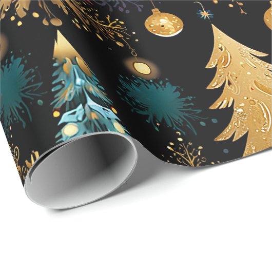 Luxe Golden Christmas Tree mit Aquamarinen und rot Geschenkpapier (Rolleneckpunkt)