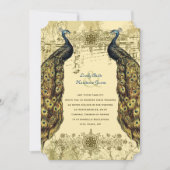 Luxe Golden Peacock Verzierte Hochzeit Einladung (Vorderseite)