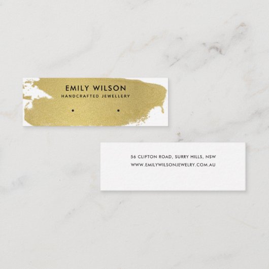 LUXE GOLDFOLIE BRUSH STROKE STUD EARRING DISPLAY MINI VISITENKARTE (Vorne/Hinten)