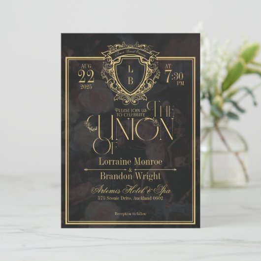 Luxe Gothic Romance Wedding Invitation Einladung (Stehend Vorderseite)