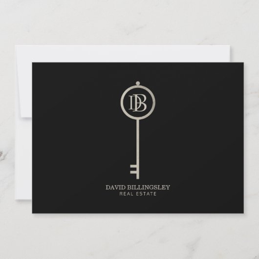 Luxe Gray Skeleton Key Monogram Black Vielen Dank Mitteilungskarte (Vorderseite)