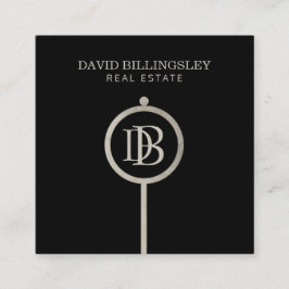 Luxe Gray Skeleton Key Monogram Realtor Quadratische Visitenkarte