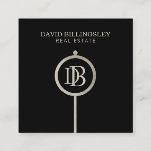 Luxe Gray Skeleton Key Monogram Realtor Quadratische Visitenkarte