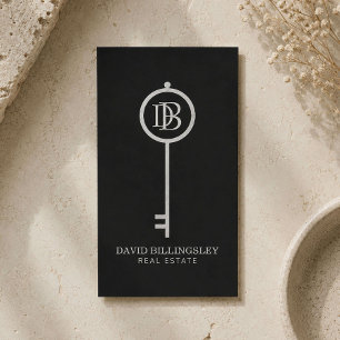 Luxe Gray Skeleton Key Monogram Realtor Visitenkarte