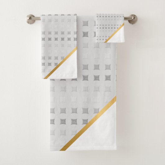 LUXE GRAY WHITE SQUARE PATTERTOWEL SET (Insitu)