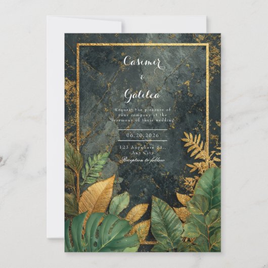 Luxe Green Botanical & Gold VIP Hochzeit Einladung (Vorderseite)