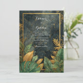 Luxe Green Botanical & Gold VIP Hochzeit Einladung (Stehend Vorderseite)