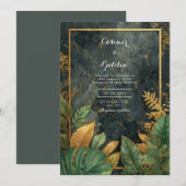Luxe Green Botanical & Gold VIP Hochzeit Einladung (Vorne/Hinten)