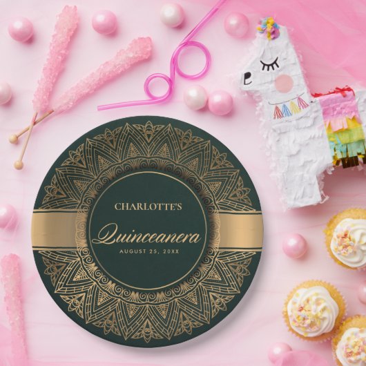 LUXE GREEN GOLD CLASSIC VERZIERT MANDALA QUINCEANE PAPPTELLER (Party)