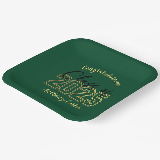 Luxe Green & Gold Graduation Party Teller (Gewinkelt)