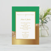 LUXE GREEN GOLD WAVE WEDING INVITATION EINLADUNG (Stehend Vorderseite)