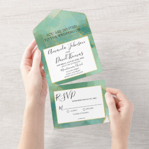 Luxe Grün- und Gold-Wasserfarbe Alkohol-Tinte All In One Einladung