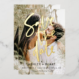 Luxe Handgeschriebenes Script-Foto Save the Date Folieneinladung