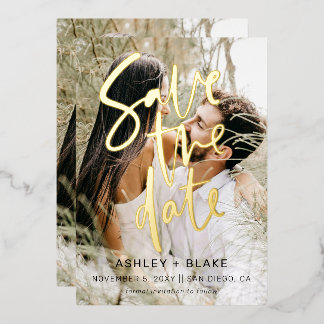 Luxe Handgeschriebenes Script-Foto Save the Date Folieneinladung