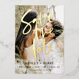Luxe Handgeschriebenes Script-Foto Save the Date Folieneinladung