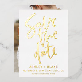 Luxe Handgeschriebenes Script-Foto Save the Date Folieneinladung