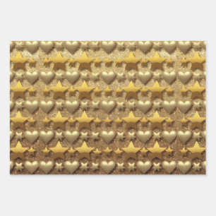 Luxe Hearts Stars Gold Glitzer Wrapping Paper Geschenkpapier Set
