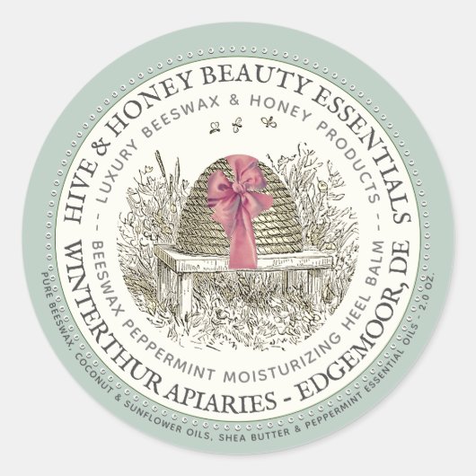 Luxe Heel Balm Label Peppermint mit Skep und Bow Runder Aufkleber (Vorderseite)