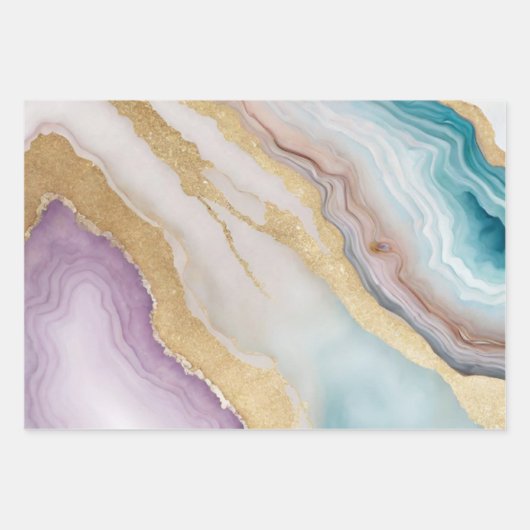 Luxe Imitate Gold Glitzer, Türkis & Weißer Marmor Geschenkpapier Set (Vorderseite 3)