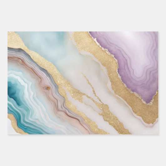 Luxe Imitate Gold Glitzer, Türkis & Weißer Marmor Geschenkpapier Set (Vorderseite 2)