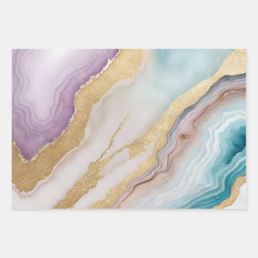 Luxe Imitate Gold Glitzer, Türkis & Weißer Marmor Geschenkpapier Set (Vorderseite)