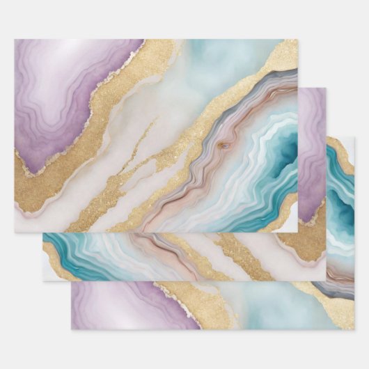 Luxe Imitate Gold Glitzer, Türkis & Weißer Marmor Geschenkpapier Set (Set)