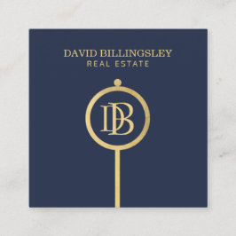 Luxe Imitate Gold Skeleton Key Monogram Realtor Bl Quadratische Visitenkarte