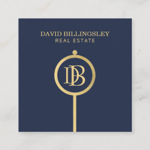 Luxe Imitate Gold Skeleton Key Monogram Realtor Bl Quadratische Visitenkarte