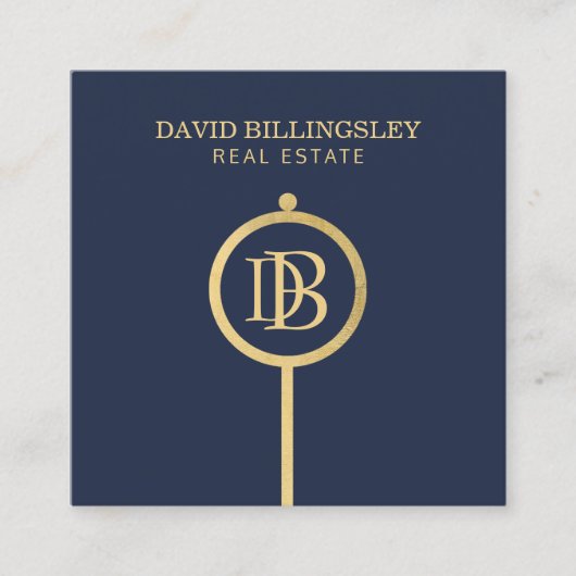 Luxe Imitate Gold Skeleton Key Monogram Realtor Bl Quadratische Visitenkarte (Vorderseite)