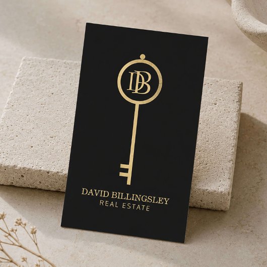 Luxe Imitate Gold Skeleton Key Monogram Realtor Visitenkarte